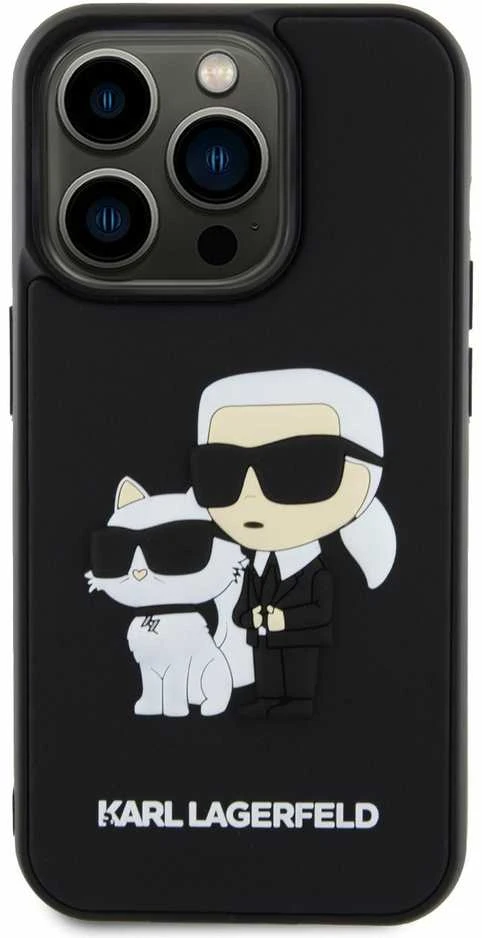 Karl Lagerfeld 3D Rubber Karl and Choupette Apple iPhone 13 Pro dėklas telefonui juodos spalvos