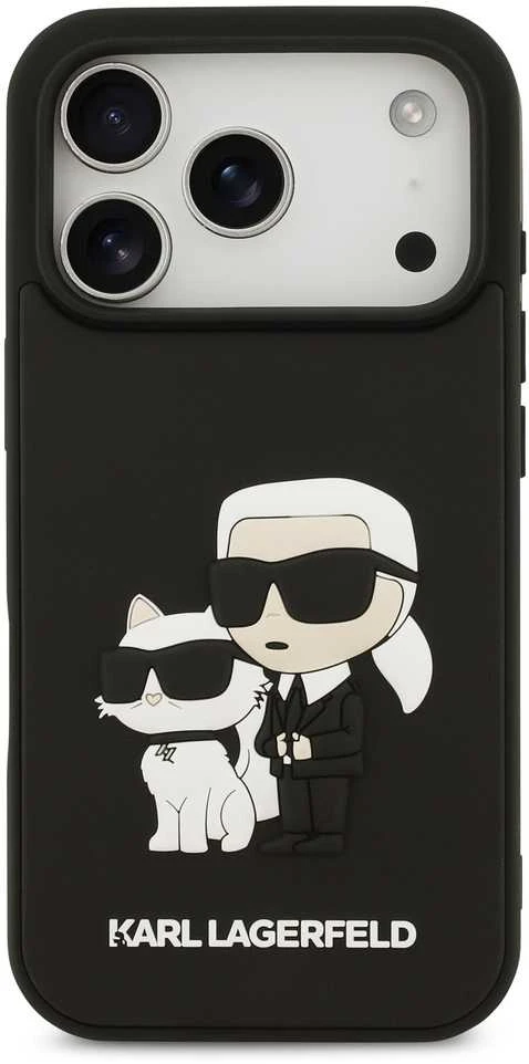 Karl Lagerfeld 3D Rubber Karl and Choupette dėklas skirtas Apple iPhone 17 Pro juodos spalvos