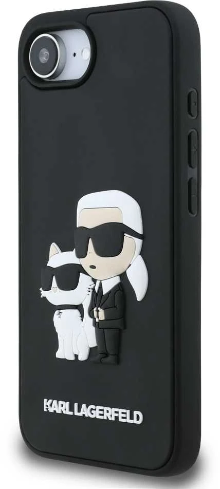 Karl Lagerfeld 3D Rubber Karl and Choupette dėklas skirtas Apple iPhone 16e juodos spalvos