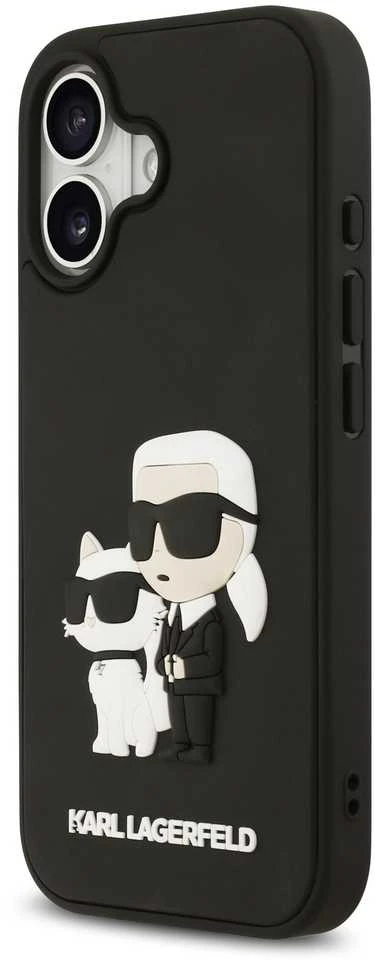 Karl Lagerfeld 3D Rubber Karl and Choupette dėklas skirtas Apple iPhone 17 juodos spalvos