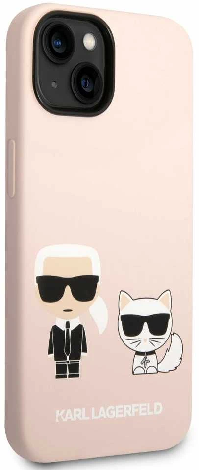 Karl Lagerfeld ir Choupette skystas silikoninis dėklas, skirtas iPhone 14 Plus Rožinė