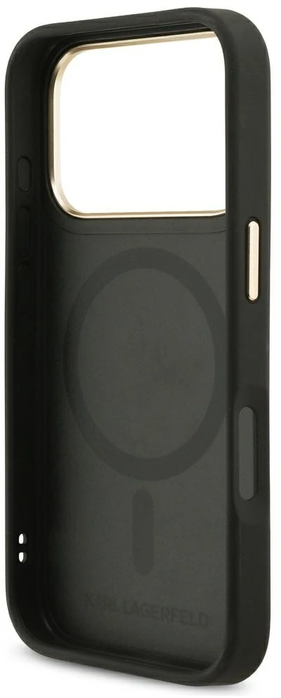 Karl Lagerfeld Big Strap Karl Metal Logo MagSafe dėklas skirtas iPhone 17 Pro juodos spalvos