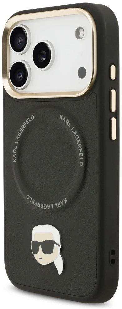 Karl Lagerfeld Big Strap Karl Metal Logo MagSafe dėklas skirtas iPhone 17 Pro juodos spalvos
