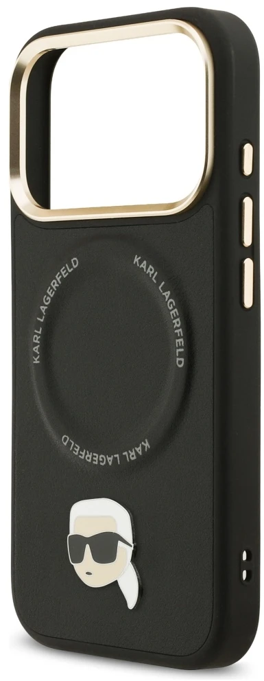 Karl Lagerfeld Big Strap Karl Metal Logo MagSafe dėklas skirtas iPhone 17 Pro juodos spalvos