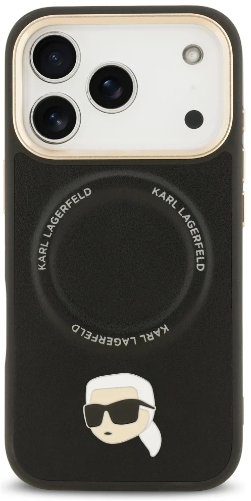 Karl Lagerfeld Big Strap Karl Metal Logo MagSafe dėklas skirtas iPhone 17 Pro juodos spalvos