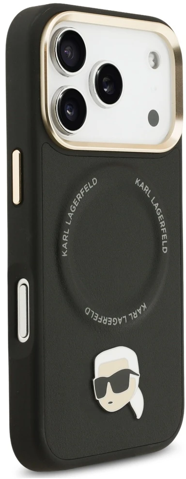 Karl Lagerfeld Big Strap Karl Metal Logo MagSafe dėklas skirtas iPhone 17 Pro juodos spalvos