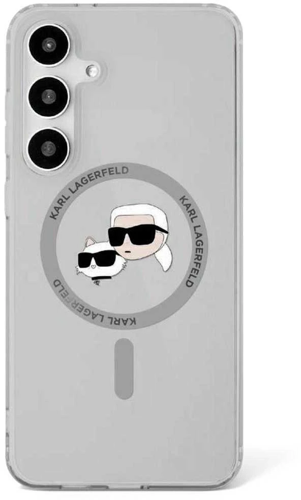 Dėklas Original Pouch Karl Lagerfeld Button Karl&Choupette Heads Printed Logo Magsafe skirtas Samsung Galaxy S25 juodos spalvos