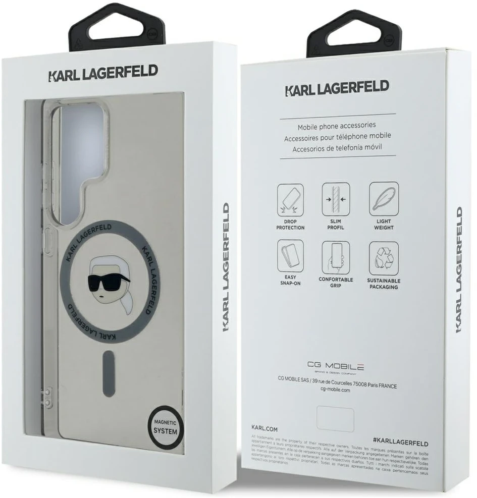 Dėklas Karl Lagerfeld Button Karl Head Printed Logo MagSafe Samsung Galaxy S25 Ultra juodos spalvos