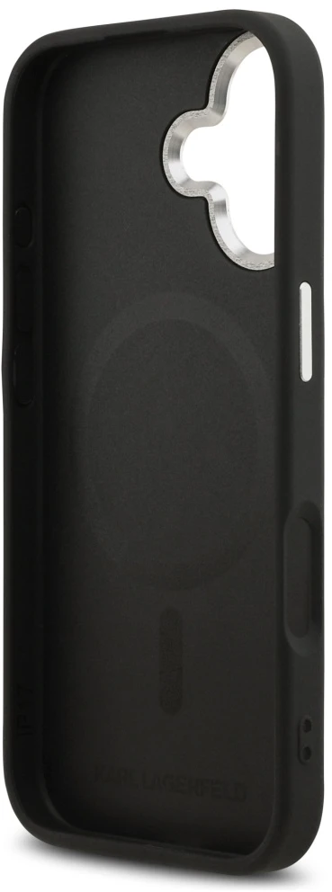 Karl Lagerfeld Choupette Pin MagSafe dėklas iPhone 17 telefonui, juodas