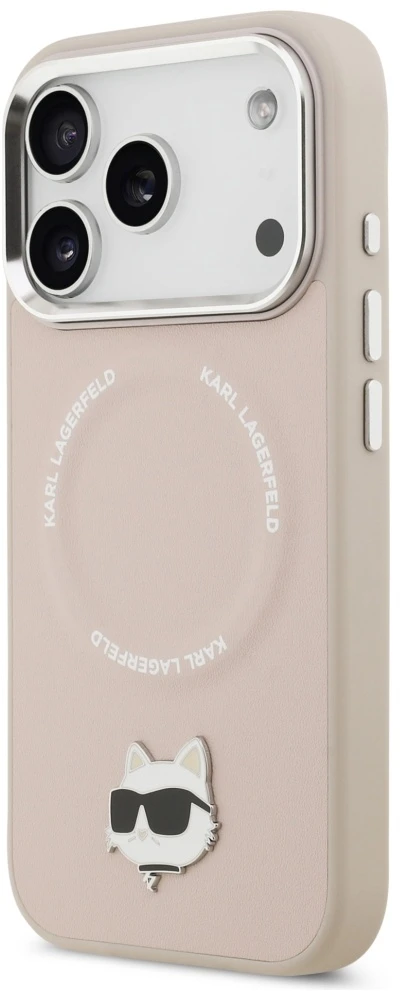 Karl Lagerfeld Choupette Pin MagSafe dėklas iPhone 17 Pro Max rožinės spalvos