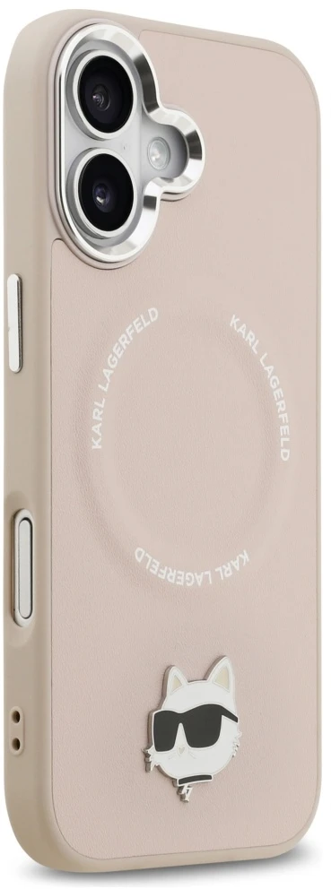 Karl Lagerfeld Choupette Pin MagSafe dėklas Apple iPhone 17 rožinės spalvos