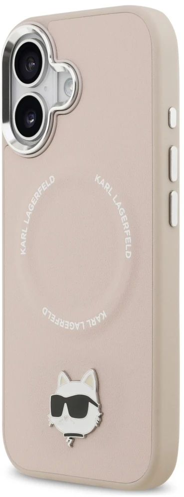 Karl Lagerfeld Choupette Pin MagSafe dėklas Apple iPhone 17 rožinės spalvos
