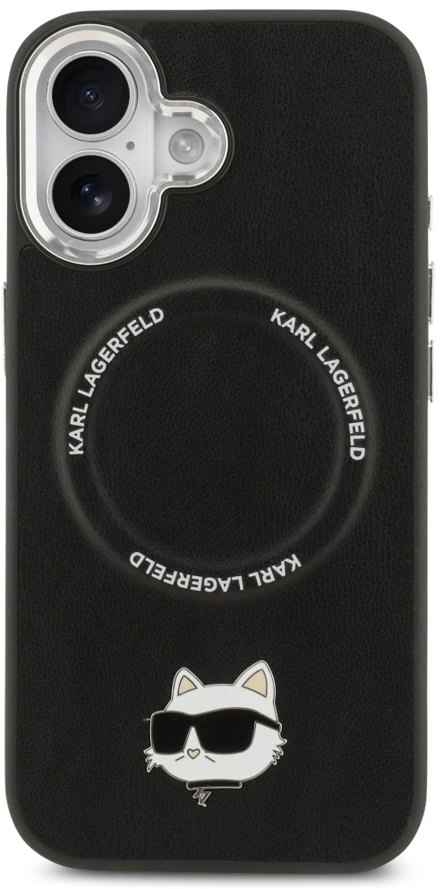 Karl Lagerfeld Choupette Pin MagSafe dėklas iPhone 17 telefonui, juodas