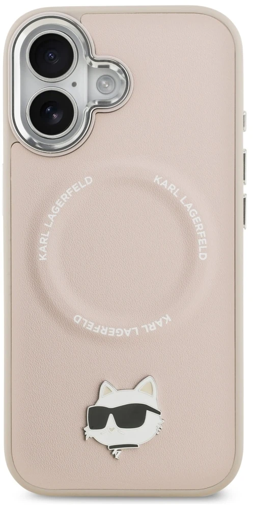 Karl Lagerfeld Choupette Pin MagSafe dėklas Apple iPhone 17 rožinės spalvos