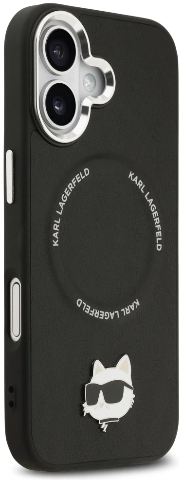 Karl Lagerfeld Choupette Pin MagSafe dėklas iPhone 17 telefonui, juodas