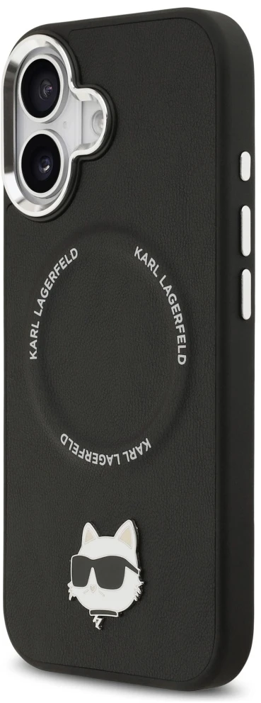 Karl Lagerfeld Choupette Pin MagSafe dėklas iPhone 17 telefonui, juodas