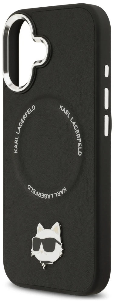 Karl Lagerfeld Choupette Pin MagSafe dėklas iPhone 17 telefonui, juodas