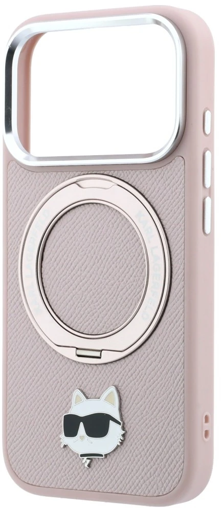 Karl Lagerfeld dėklas su 360° žiediniu stovu Choupette Head Pin MagSafe, skirtas iPhone 18 Pro Max / 17 Pro Max