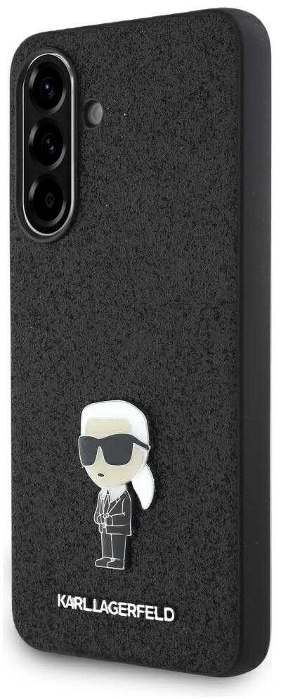 Dėklas Karl Lagerfeld Fixed Glitter Ikonik Logo Metal Pin skirtas Samsung Galaxy A56 juodos spalvos