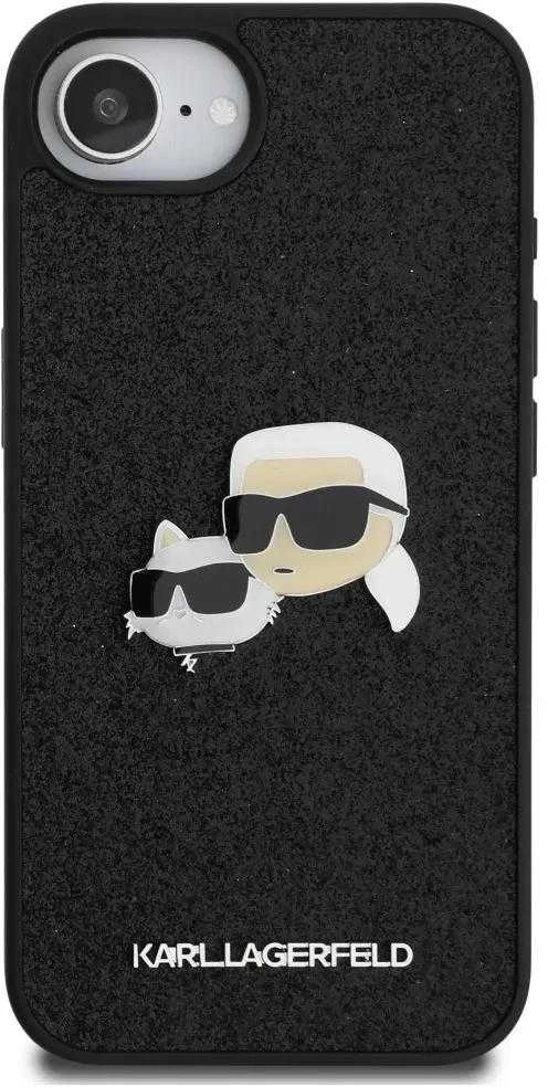Karl Lagerfeld iPhone 16e dėklas su fiksuotais blizgučiais ir metaliniais smeigtukais – Juodas