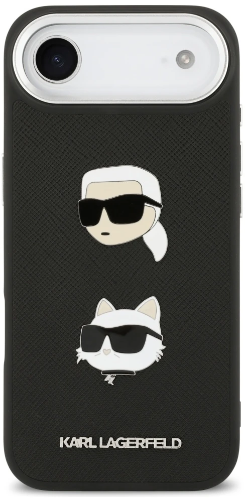 Karl Lagerfeld FW Grained Karl & Choupette Heads Pins & Logo Dėklas Apple iPhone Air juodos spalvos