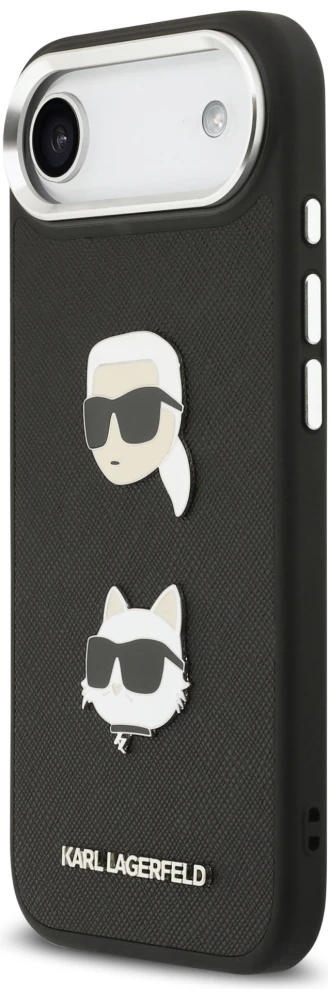 Karl Lagerfeld FW Grained Karl & Choupette Heads Pins & Logo Dėklas Apple iPhone Air juodos spalvos