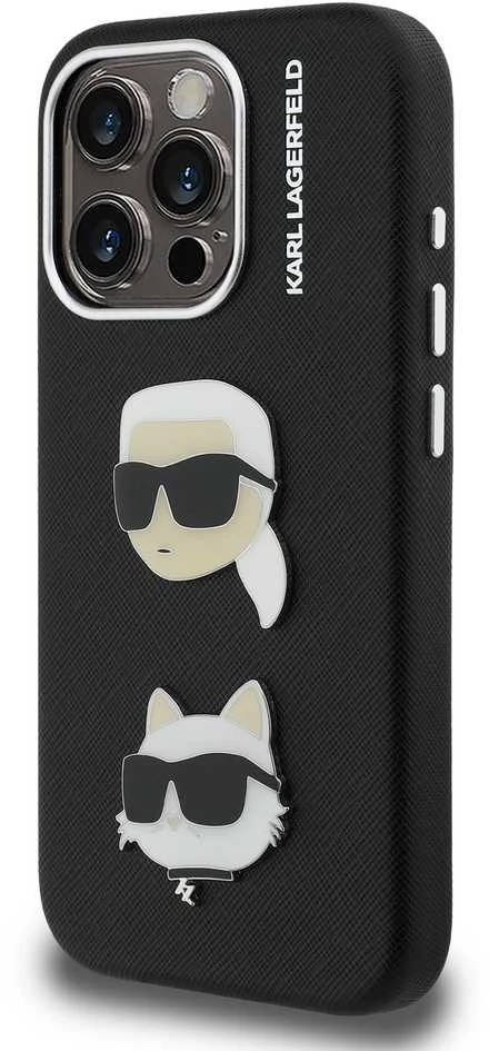 Karl Lagerfeld Grained PU K&CH Heads dėklas skirtas Apple iPhone 15 Pro Max juodos spalvos