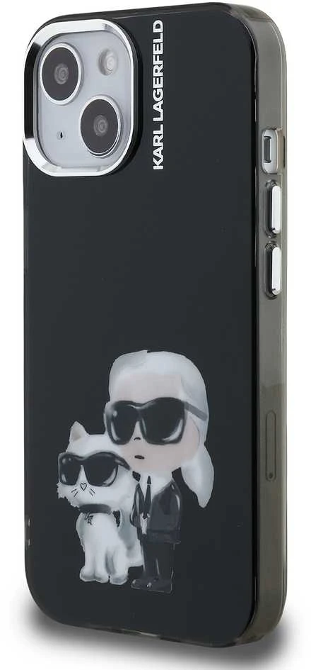 Karl Lagerfeld IML Aquarelle Karl and Choupette dėklas Apple iPhone 15 juodos spalvos