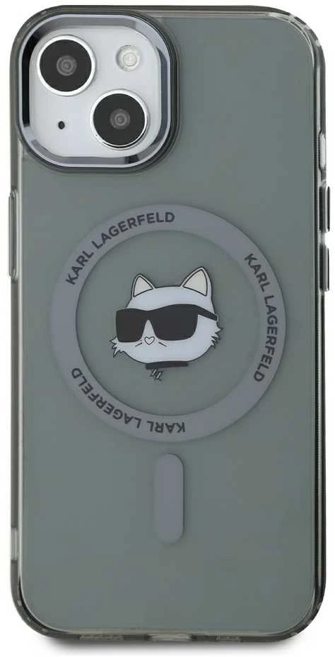 Karl Lagerfeld KLHMP15SHLSCHK Apple iPhone 15 6.1″ juodos spalvos kietas dėklas IML Metal Choupette Head MagSafe