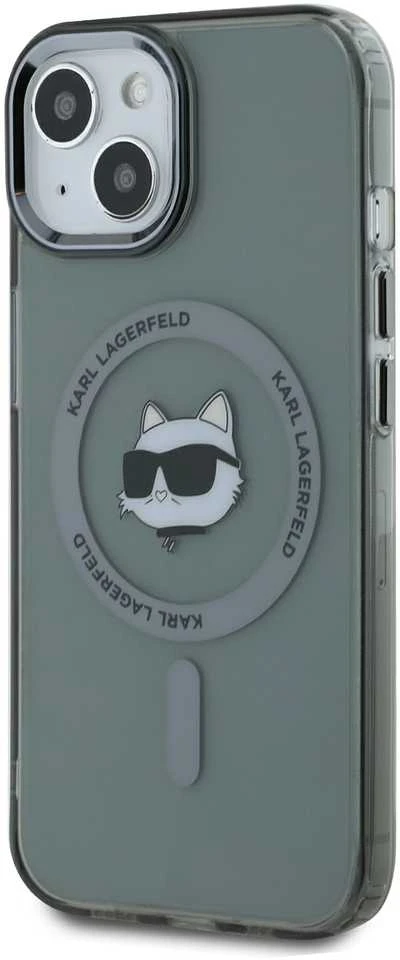 Karl Lagerfeld KLHMP15SHLSCHK Apple iPhone 15 6.1″ juodos spalvos kietas dėklas IML Metal Choupette Head MagSafe
