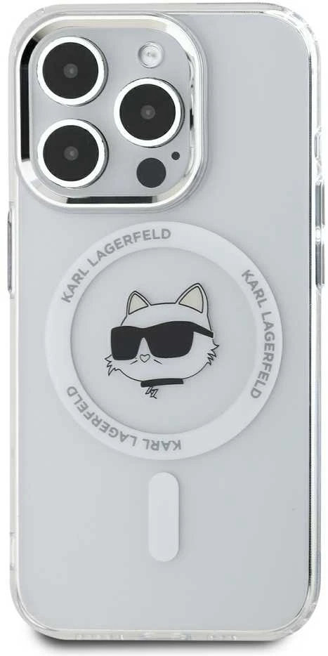 Karl Lagerfeld KLHMP15LHLSCHH Apple iPhone 15 Pro 6.1″ baltos spalvos kietas dėklas IML Metal Choupette Head MagSafe