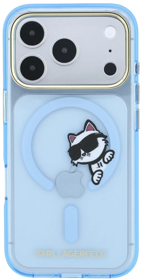 Karl Lagerfeld IML Choupette Peekaboo Magsafe dėklas, skirtas iPhone 18 Pro Max, mėlynas