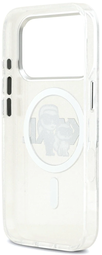 Originalus dėklas Karl Lagerfeld IML blizgučiams Karl & Choupette Sketch Logo Magsafe dėklas Apple iPhone 17 Pro skaidrus