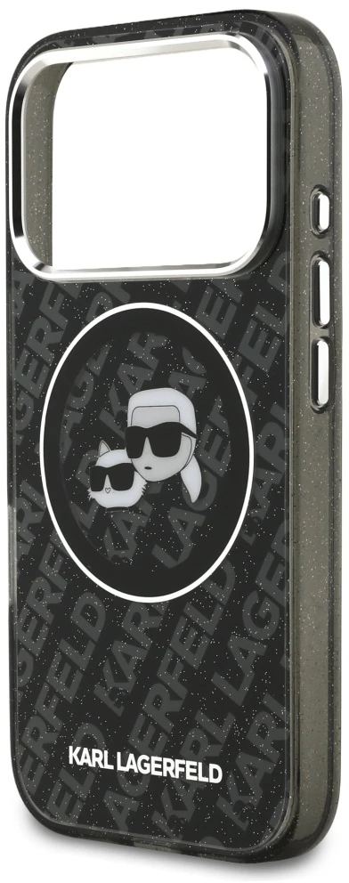 Dėklas Karl Lagerfeld IML Glitter Karl & Choupette Heads Logo MagSafe, skirtas iPhone 17 Pro, juodas