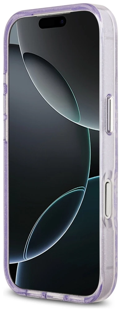 Karl Lagerfeld IML Glitter Karl & Choupette Heads Logo MagSafe dėklas skirtas Apple iPhone 17 Pro Violetinė