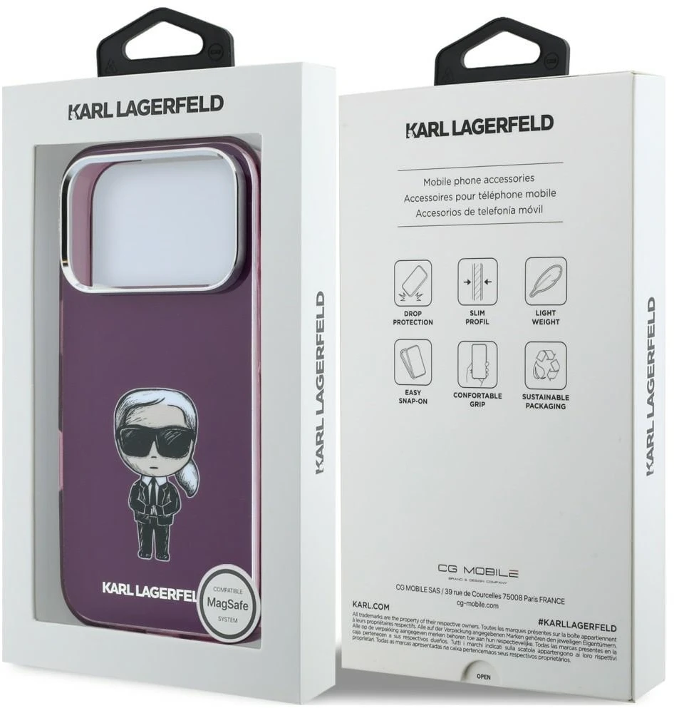 Karl Lagerfeld IML Ikonik Sketch Print MagSafe dėklas, skirtas iPhone 18 Pro / 17 Pro, bordo spalvos