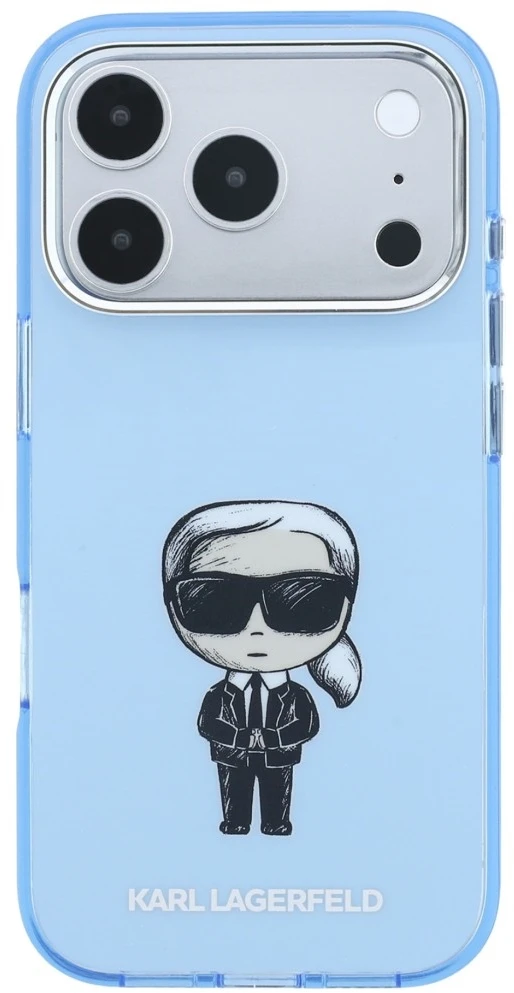 Karl Lagerfeld IML Ikonik Sketch Print MagSafe dėklas, skirtas iPhone 18 Pro Max / 17 Pro Max, šviesiai mėlynas