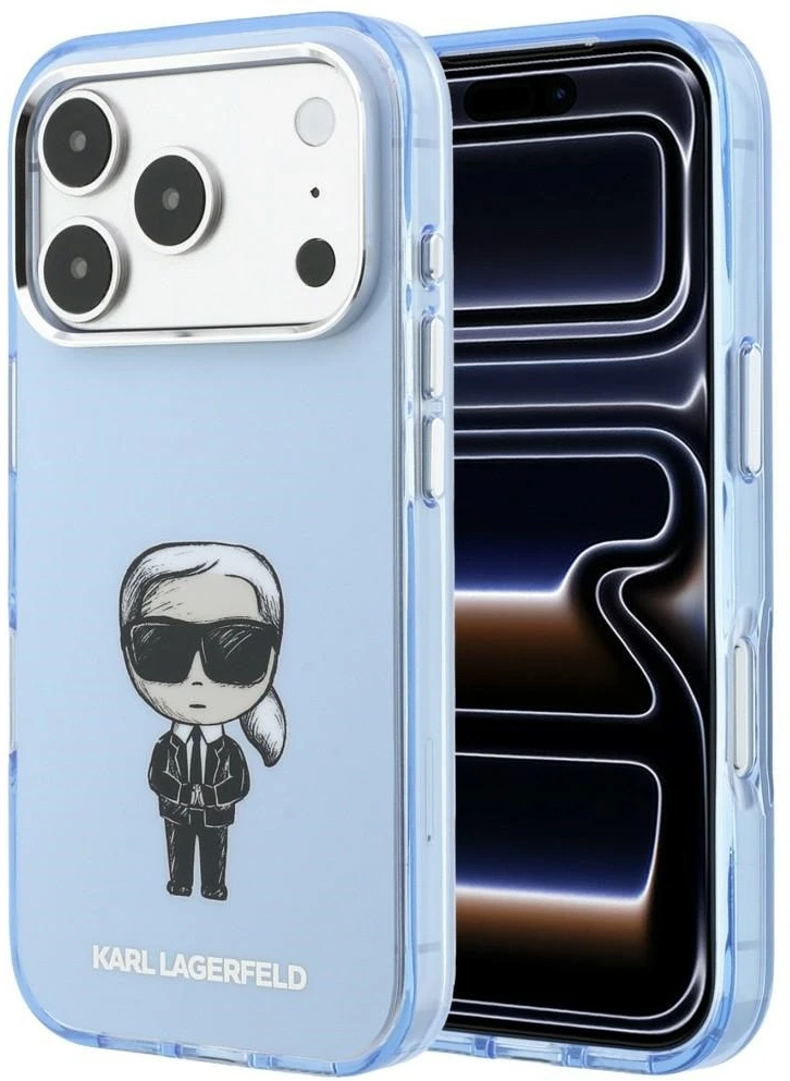 Karl Lagerfeld IML Ikonik Sketch Print MagSafe dėklas, skirtas iPhone 18 Pro Max / 17 Pro Max, šviesiai mėlynas