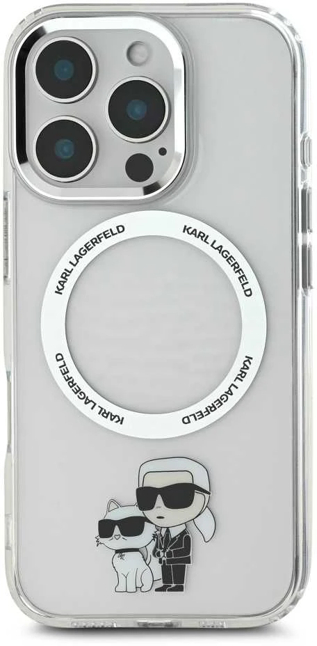 Karl Lagerfeld IML Karl and Choupette MagSafe dėklas skirtas iPhone 16 Pro skaidrus