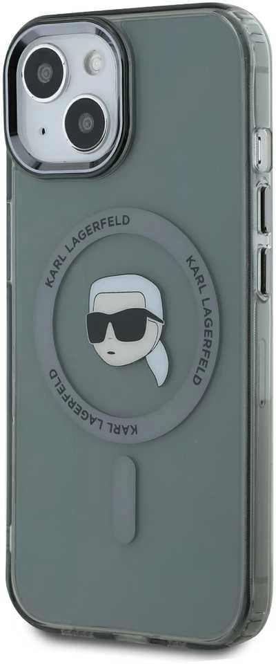 Karl Lagerfeld KLHMP15SHLSKIK Apple iPhone 15 6.1″ juodos spalvos kietas dėklas IML Metal Karl Head MagSafe
