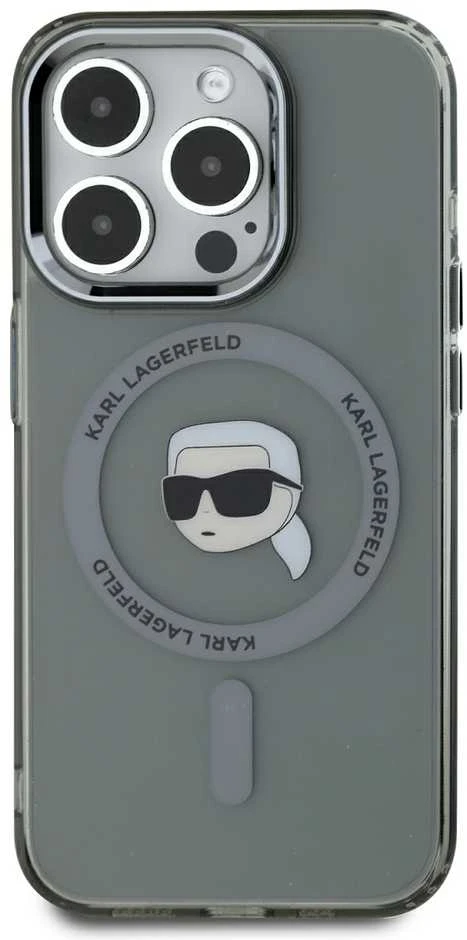 Karl Lagerfeld KLHMP15XHLSKIK Apple iPhone 15 Pro Max 6.7″ juodos spalvos kietas dėklas IML Metal Karl Head MagS