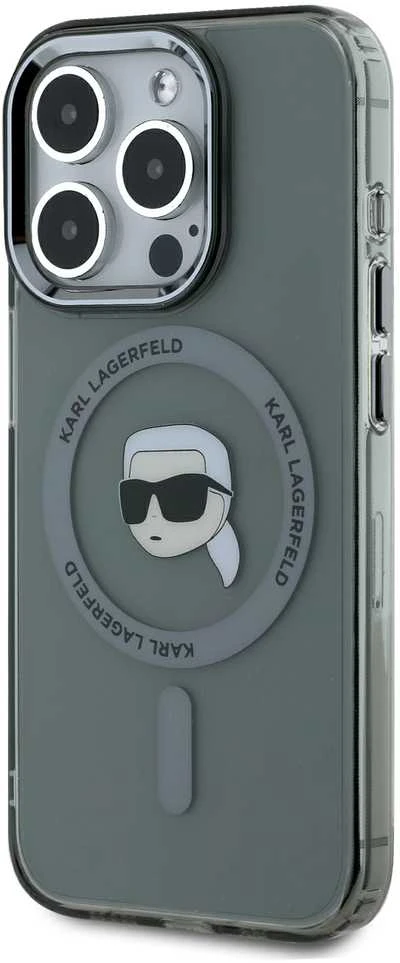 Karl Lagerfeld KLHMP15XHLSKIK Apple iPhone 15 Pro Max 6.7″ juodos spalvos kietas dėklas IML Metal Karl Head MagS