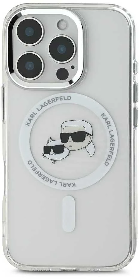 Karl Lagerfeld IML K&CH Heads Metal Frame MagSafe Apple iPhone 16 Pro Max dėklas telefonui skaidrus