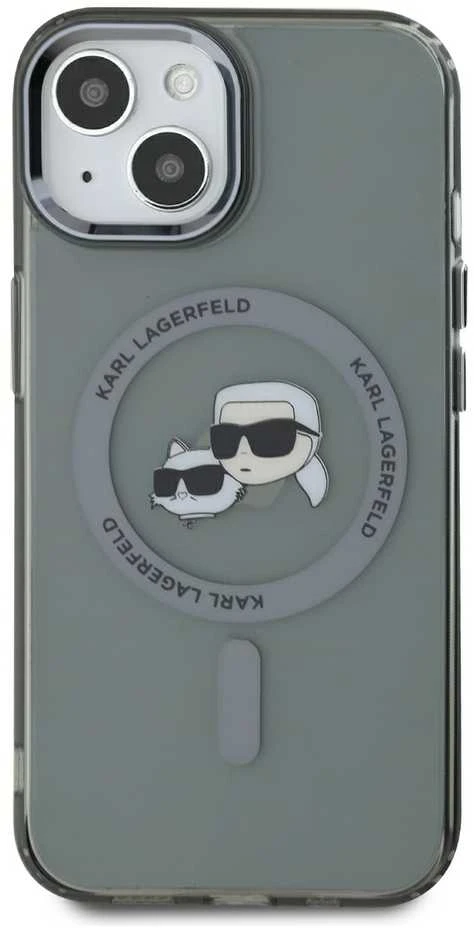 Karl Lagerfeld KLHMP15SHLSKCK Apple iPhone 15 6.1″ juodos spalvos kietas dėklas IML Metal Karl&Choupette Head Ma