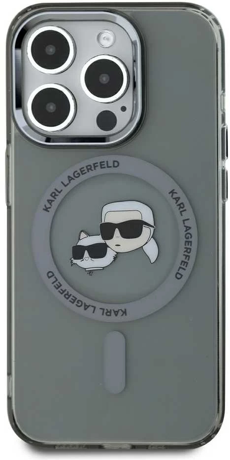 Karl Lagerfeld KLHMP15LHLSKCK Apple iPhone 15 Pro 6.1″juodos spalvos kietas dėklas IML Metal Karl&Choupette Hea