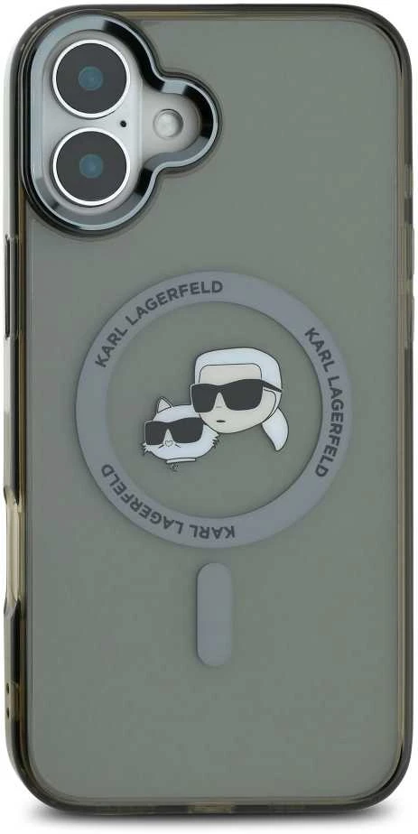 Karl Lagerfeld KLHMP16SHLSKCK Apple iPhone 16 6.1″ juodos spalvos kietas dėklas IML Metal Karl&Choupette Head MagS