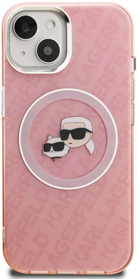 Karl Lagerfeld IML K&CH Heads Repeated Logo MagSafe dėklas Apple iPhone 15 rožinės spalvos
