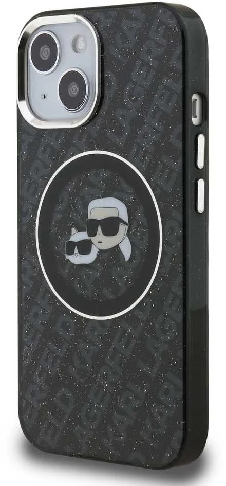 Karl Lagerfeld IML K&CH Heads Repeated Logo MagSafe dėklas Apple iPhone 15 juodos spalvos