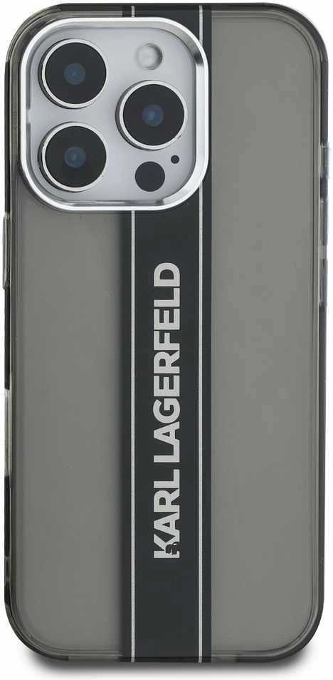 Karl Lagerfeld IML Stripe Logo Apple iPhone 16 Pro Max dėklas telefonui juodos spalvos