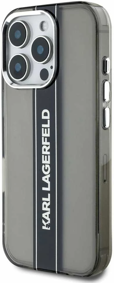 Karl Lagerfeld IML Stripe Logo Apple iPhone 16 Pro Max dėklas telefonui juodos spalvos